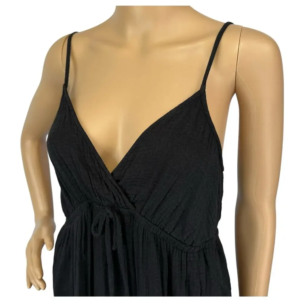 NWT DKNY V-Neck Front Tie Maxi Dress Cover Up Black Beachwear Side Slit Size M
